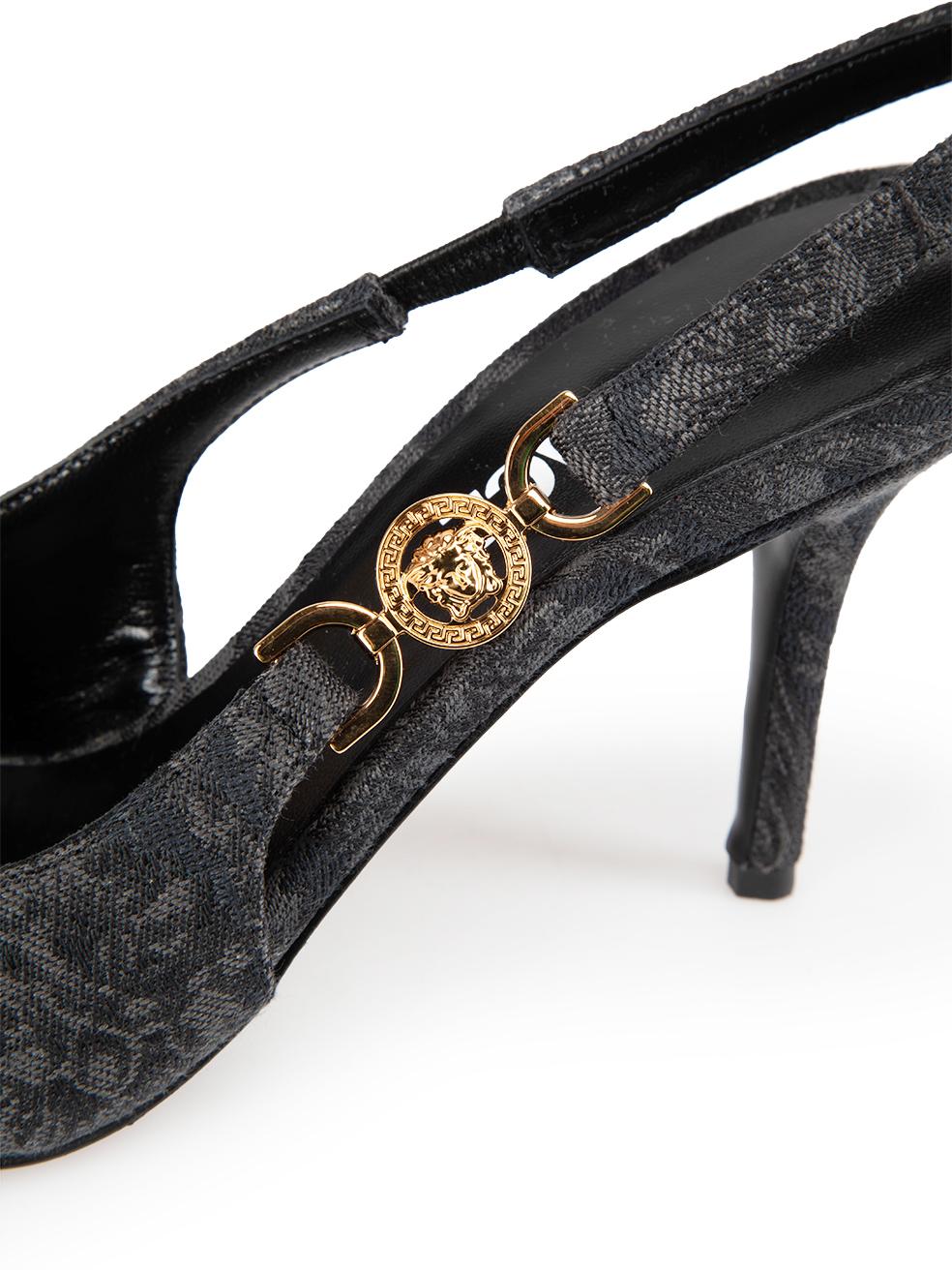 Versace Black Floral Medusa '95 Barocco Heels Size SML S 3