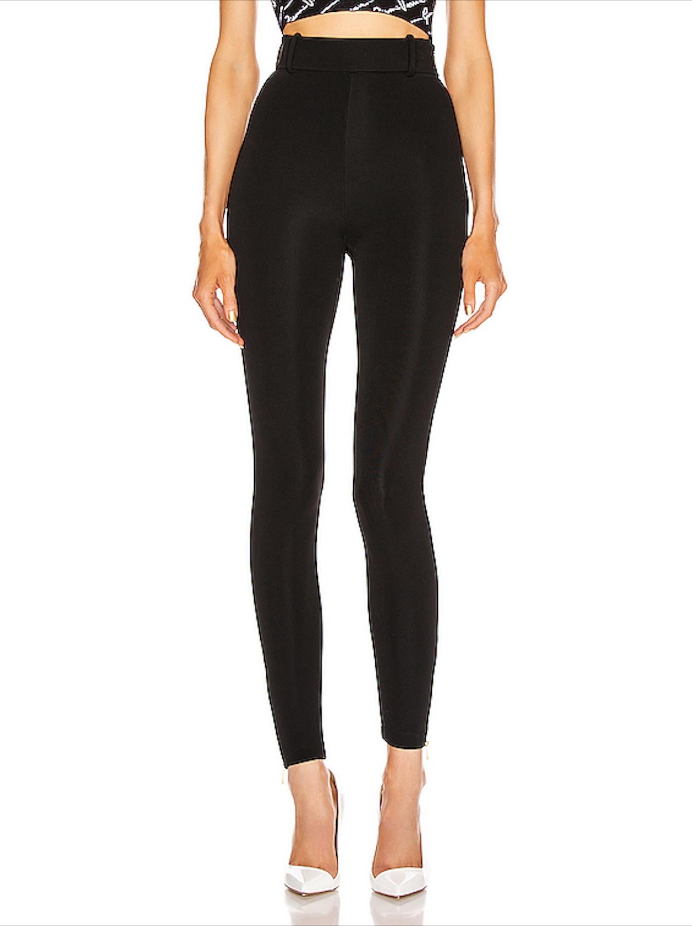 Versace Black Formal Knit Fitted Leggings / Pants

These classic and chic knit leggings are a closet must-have. They feature a high waisted skinny silhouette,  a hidden side zip closure, back zip pockets, belt loops, and gold tone zip closure at the