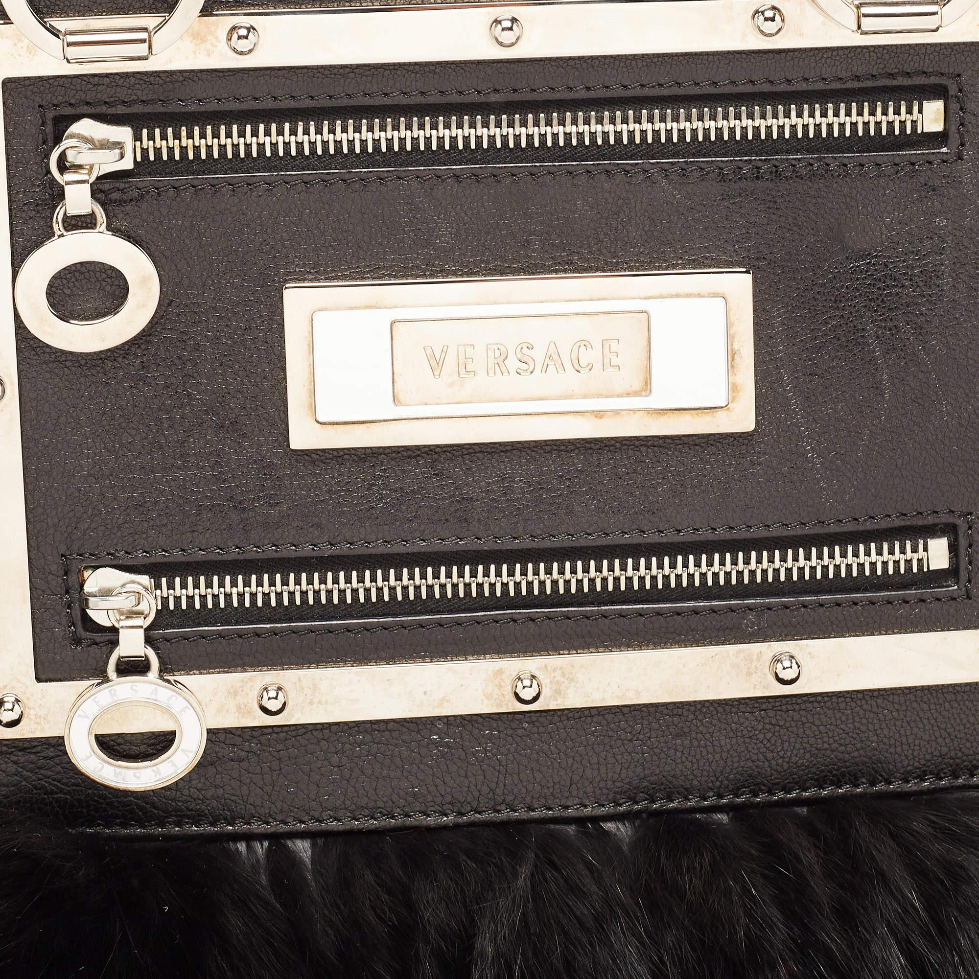 Versace Black Fox Fur And Leather Hit Satchel 15