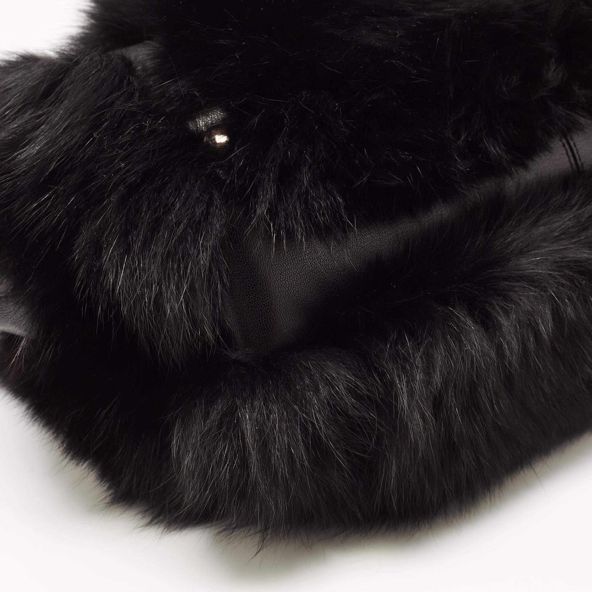 Versace Black Fox Fur And Leather Hit Satchel 3