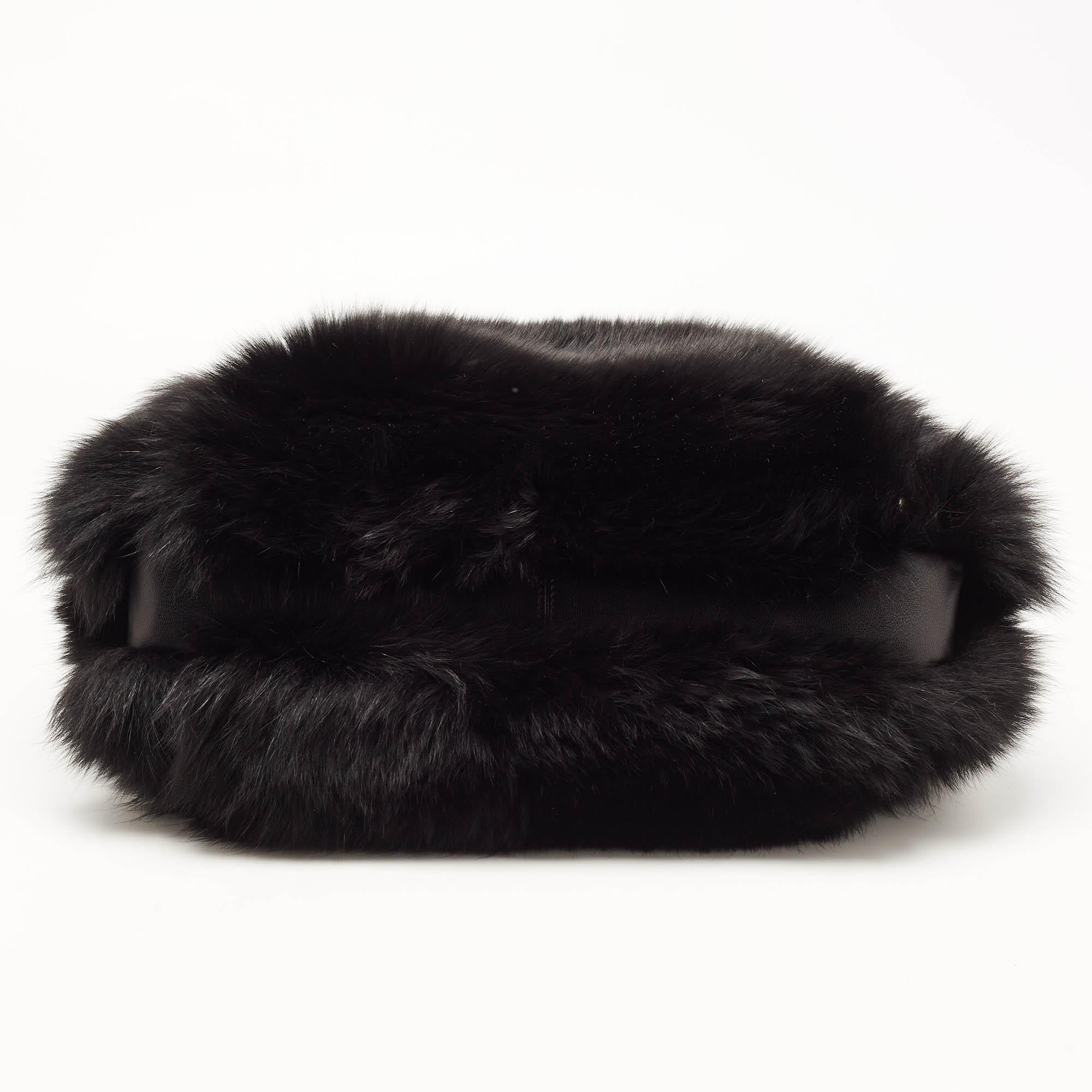 Versace Black Fox Fur And Leather Hit Satchel 4