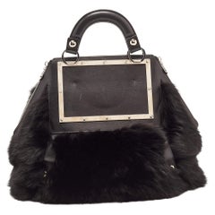 Versace Black Fox Fur And Leather Hit Satchel