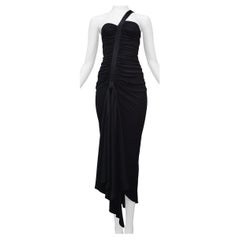 Versace Black Gathered Dress With Asymmetrical Shoulder Strap