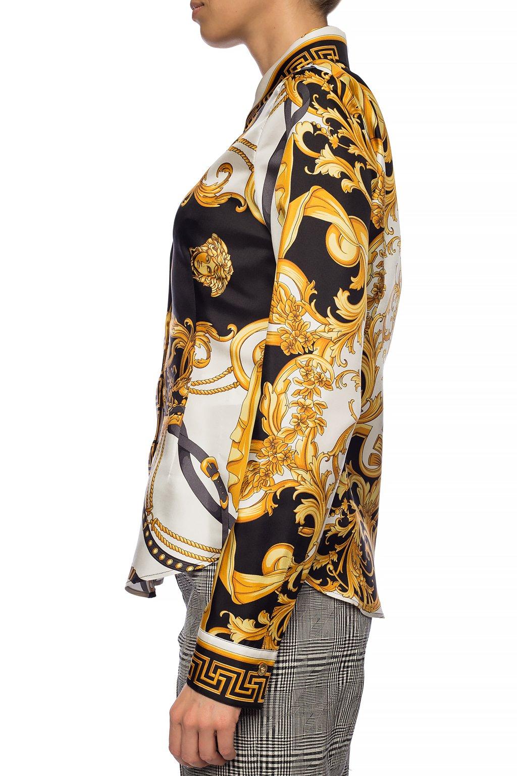 Versace Schwarz & Gold Barocco Rodeo Druck Langarm Slim Fit Seidenhemd Größe 38 im Zustand „Neu“ in Paradise Island, BS