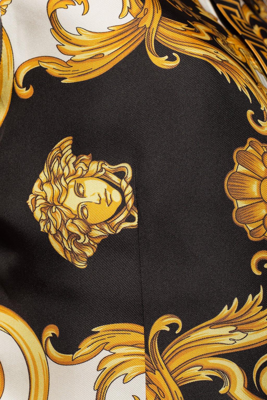 Versace Schwarz & Gold Barocco Rodeo Druck Langarm Slim Fit Seidenhemd Größe 38 Damen