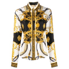 Versace Black & Gold Barocco Rodeo Print Long Sleeve Slim Fit Silk Shirt Size 38