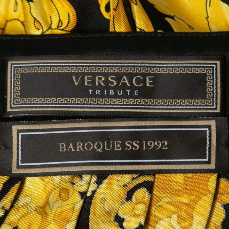 Versace Black/Gold Baroque Printed Silk Pleated Mini Skirt S 2