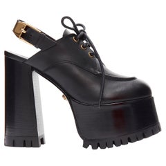 VERSACE black gold buckle sling back black 130mm platform loafer EU37