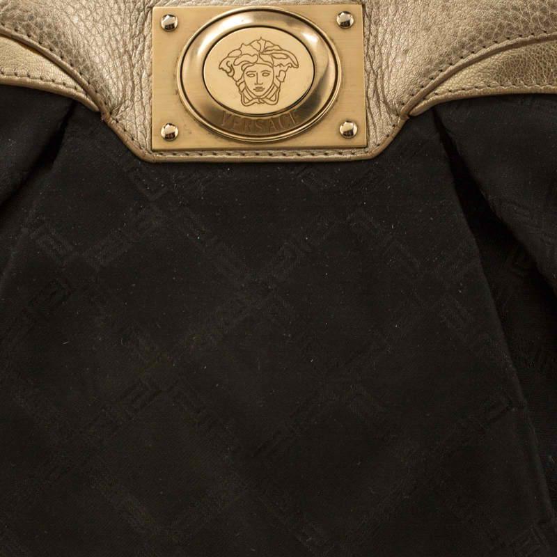 Versace Black/Gold Fabric and Leather Medusa Head Logo Satchel 6