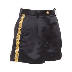 VERSACE Schwarzgold Greca bestickte Kristallbesätze Mini-Shorts IT40 S