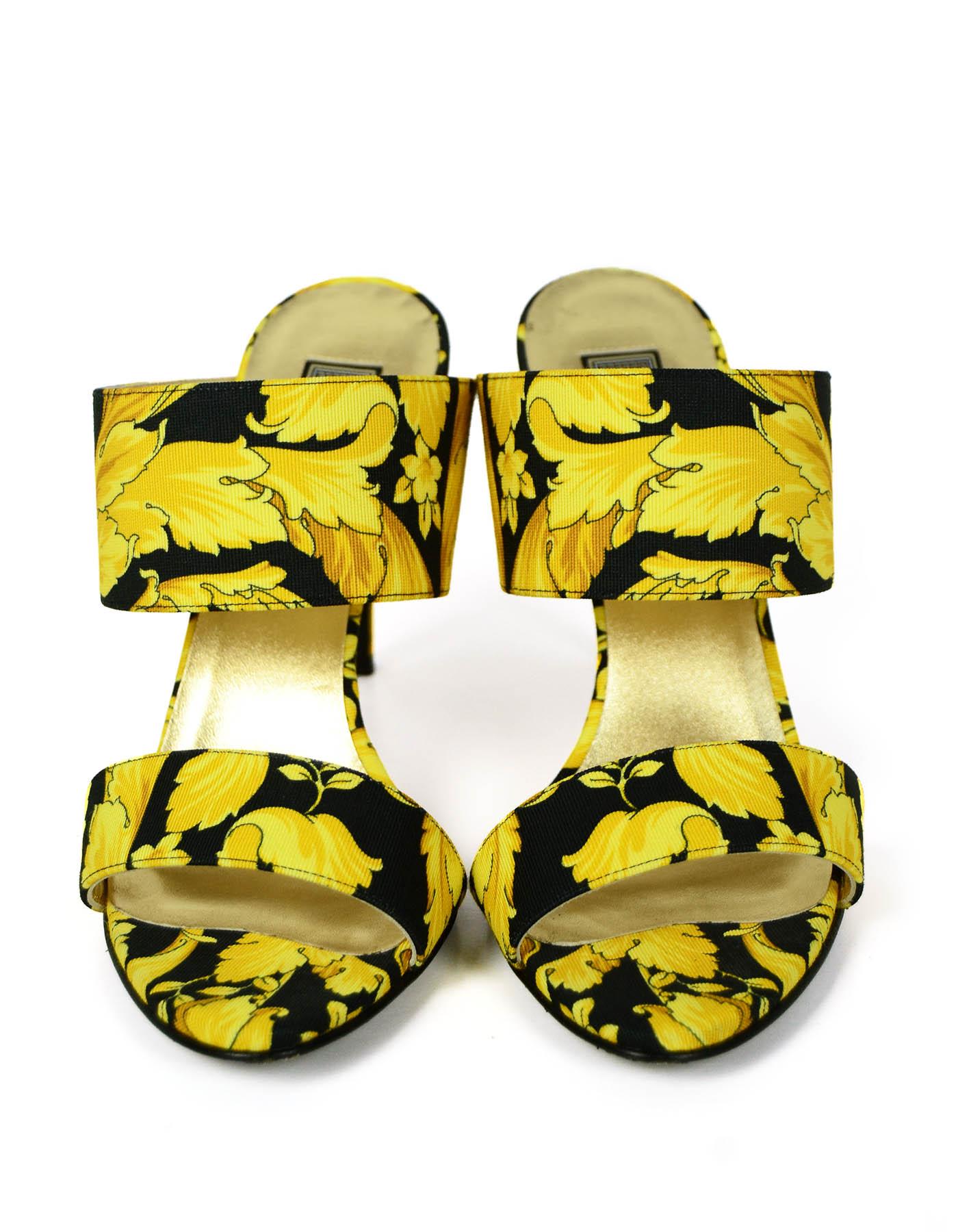 Brown Versace Black/Gold Grosgrain Barocco Print Heeled Sandals sz 39.5  rt. $825