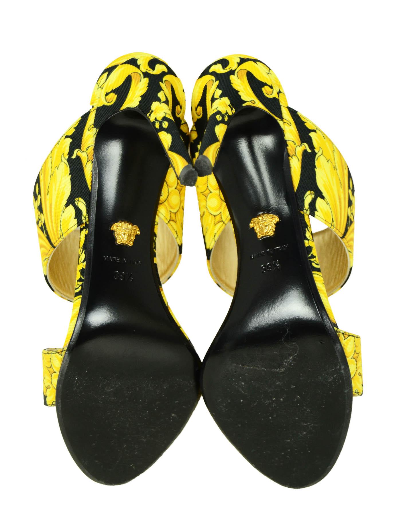Women's Versace Black/Gold Grosgrain Barocco Print Heeled Sandals sz 39.5  rt. $825