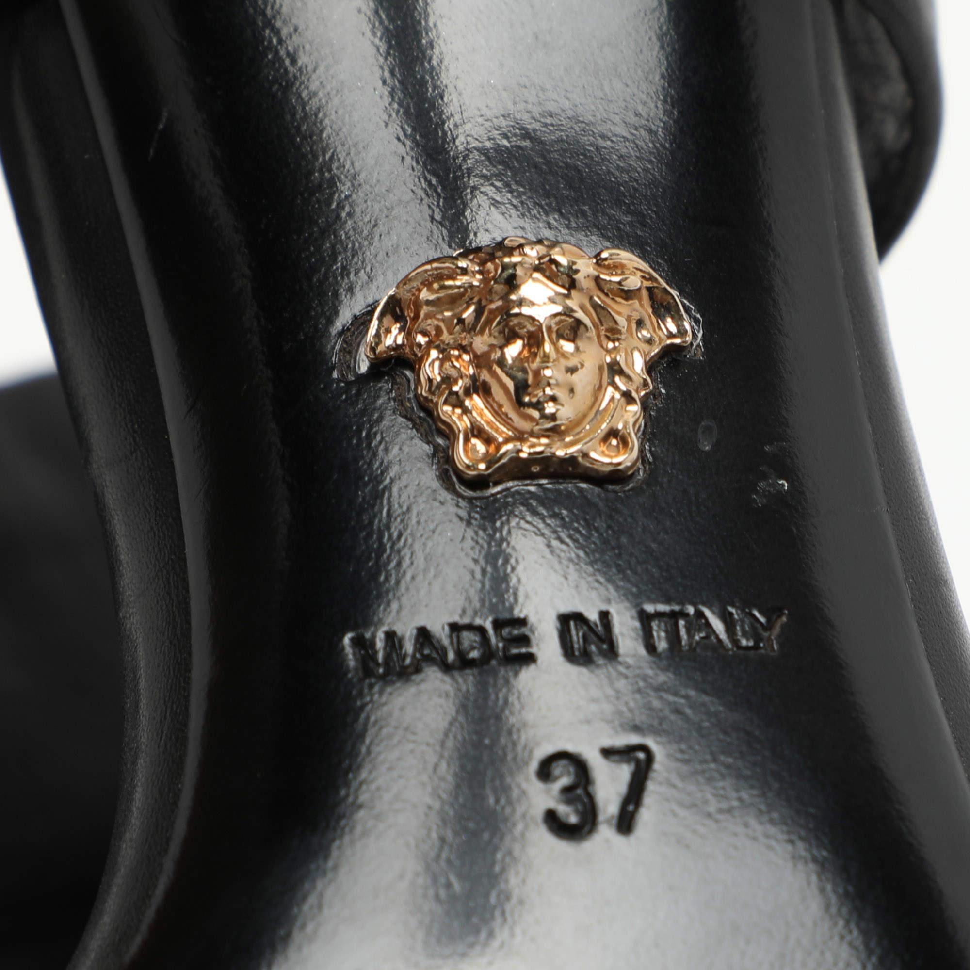 Versace Black/Gold Leather and Metal Medusa Slide Sandals Size 37 4