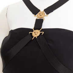 VERSACE black gold Medusa plaque bondage accent midi harness dress IT38 XS