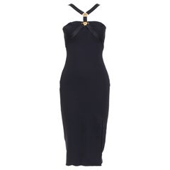 VERSACE black gold Medusa plaque bondage accent midi harness dress IT38 XS