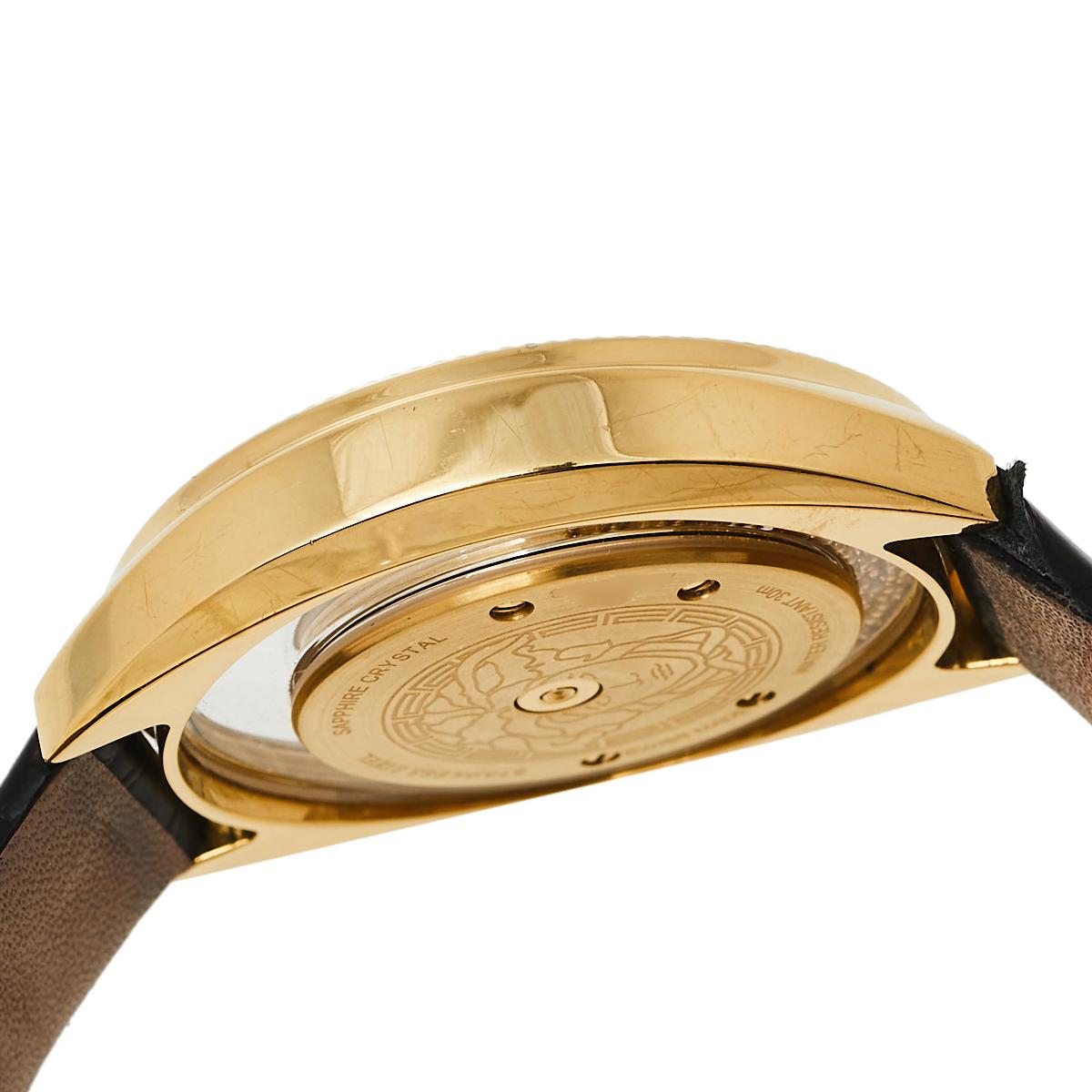 Contemporary Versace Black Gold Plated Leather Destiny Spirit 86Q Women's Wristwatch 39 mm