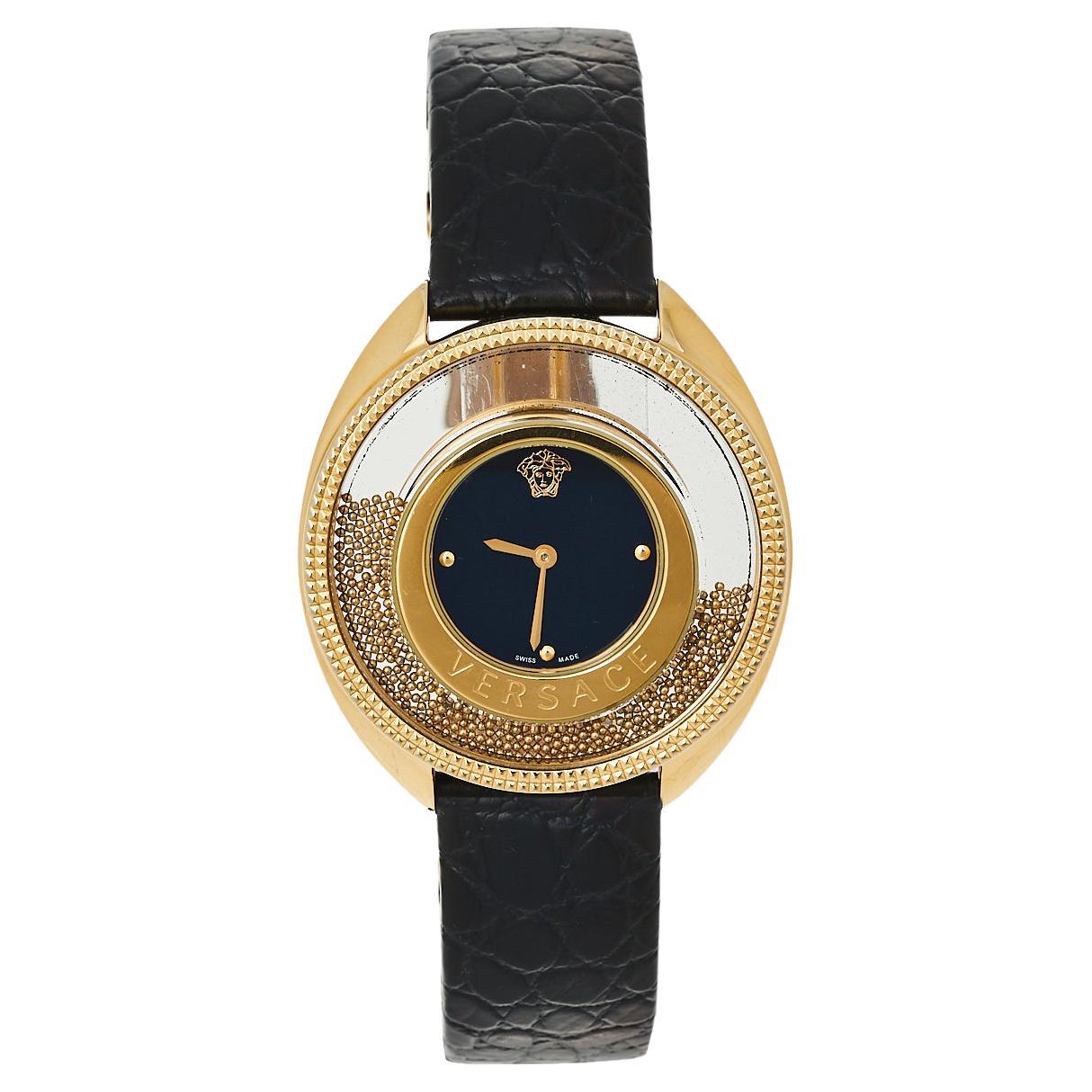 Versace Black Gold Plated Leather Destiny Spirit 86Q Women's Wristwatch 39  mm For Sale at 1stDibs | versace destiny spirit watch, versace watch serial  number, spirit watch women's