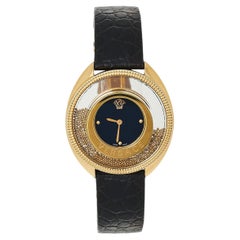 Versace Black Gold Plated Leather Destiny Spirit 86Q Women's Wristwatch 39 mm