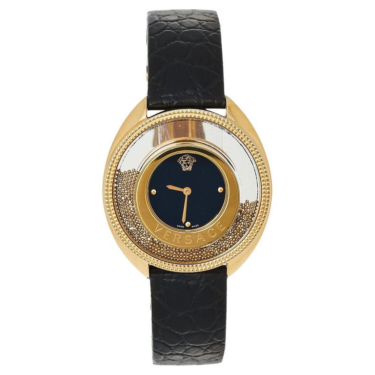 Versace Black Gold Plated Leather Destiny Spirit 86Q Women's Wristwatch 39  mm For Sale at 1stDibs