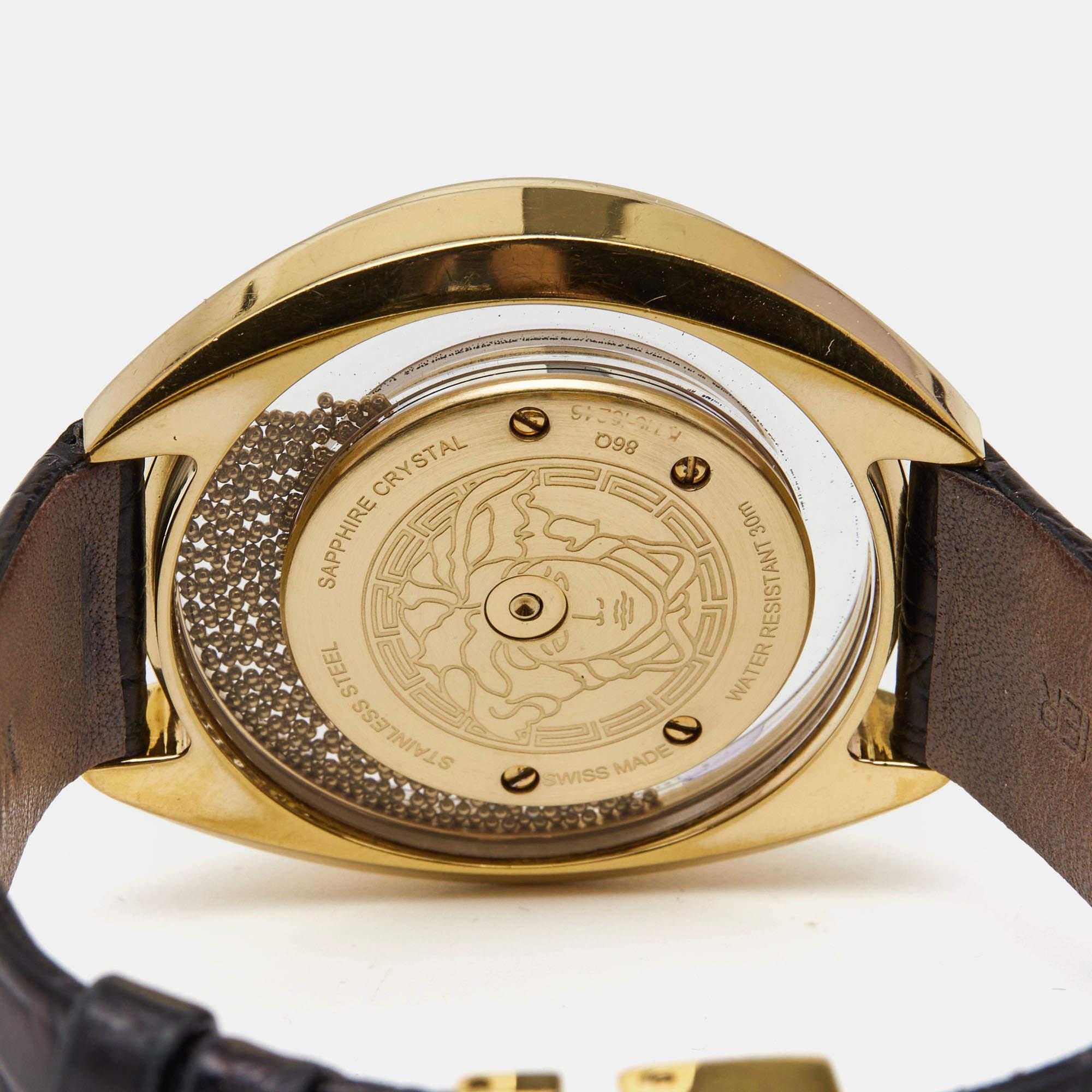 Versace Black Gold Plated Stainless Steel Leather Destiny Spirit 86Q Women's 1