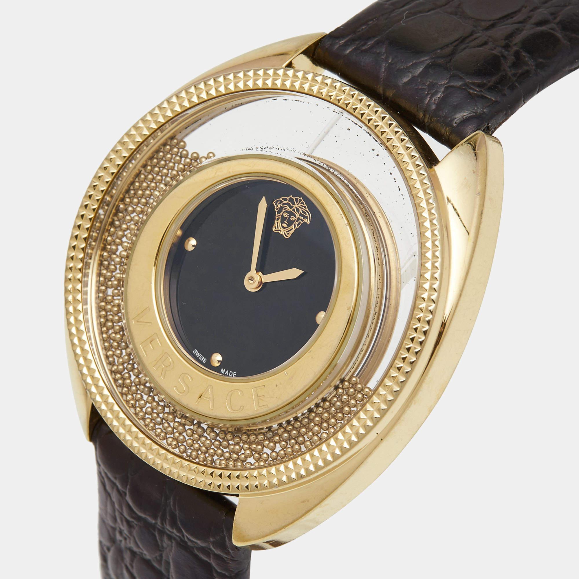 Versace Black Gold Plated Stainless Steel Leather Destiny Spirit