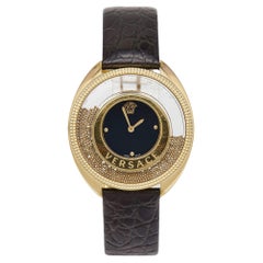 Versace Black Gold Plated Stainless Steel Leather Destiny Spirit 86Q Women's 