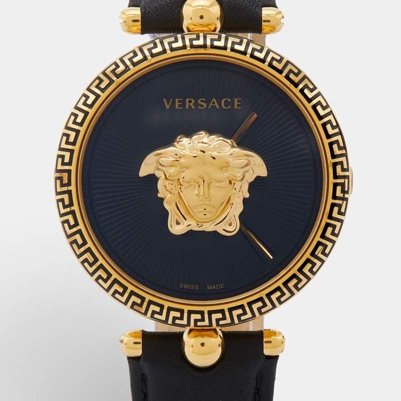 Versace Black Gold Plated Stainless Steel Leather Palazzo VCO Women's Wristwatch 3