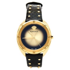 Versace Black Gold Plated Stainless Steel Leather Shadov VEBM00318  38 mm