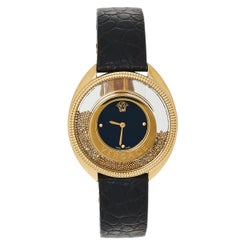 Versace Black Gold Plated Stainless Steel & Leather Women's Wristwatch 39 mm