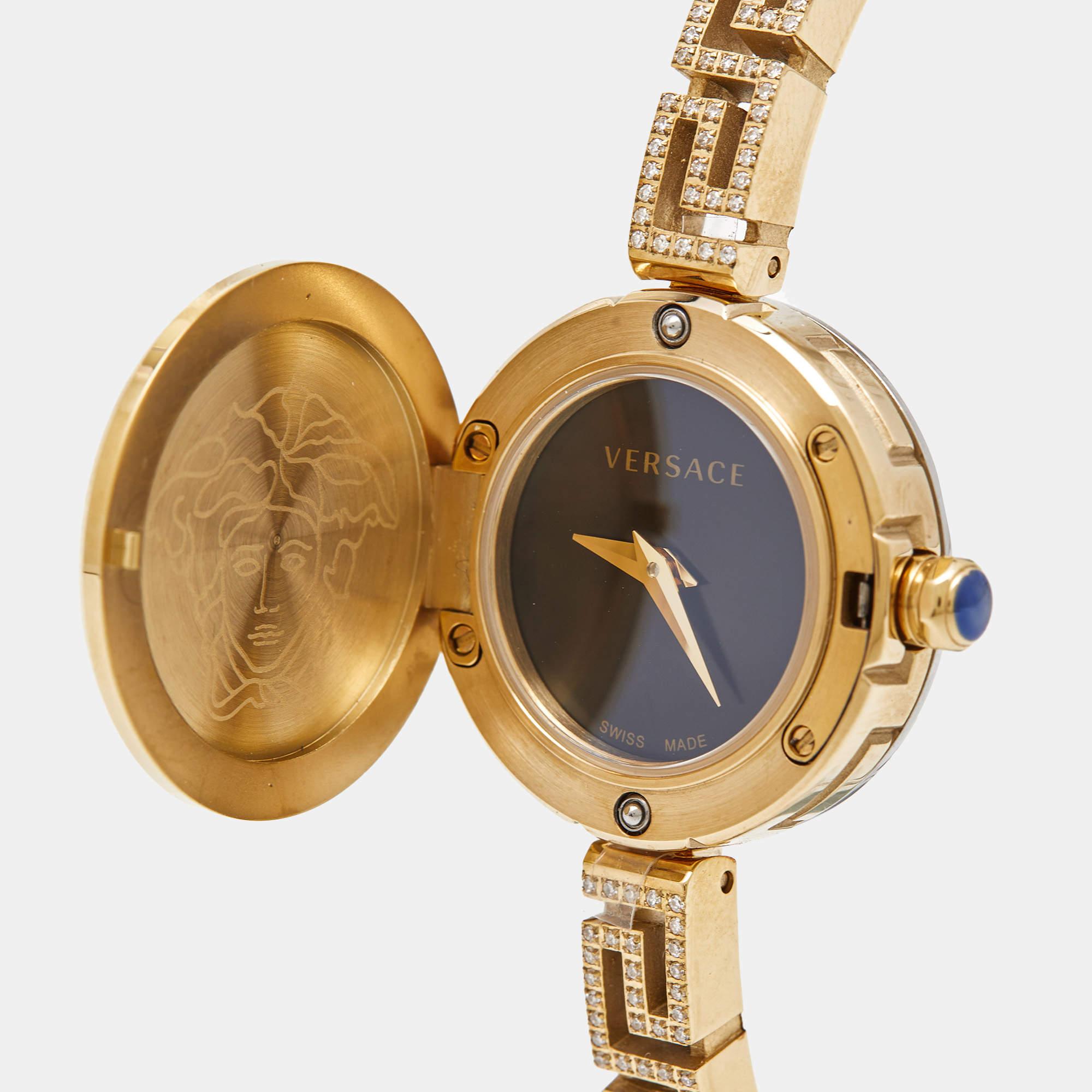 Versace Black Gold Plated Stainless Steel Secret Watch VEZ500421 Women's Wristwa In Excellent Condition In Dubai, Al Qouz 2