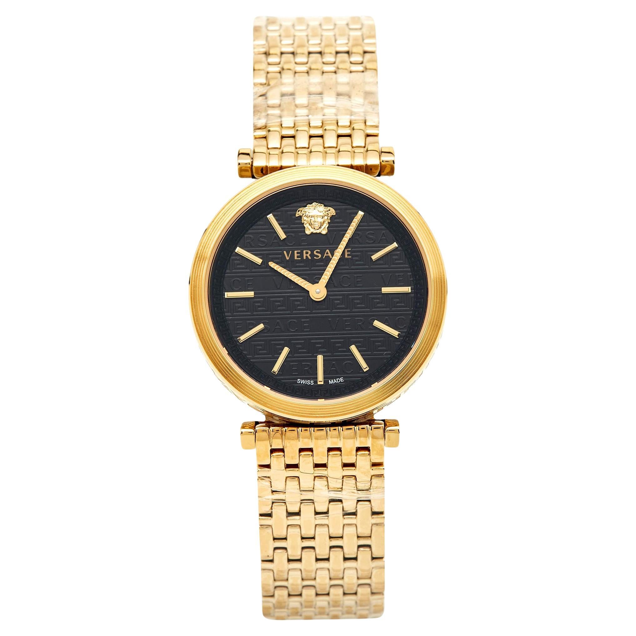 Versace Black Gold Plated Stainless Steel V-Twist Women's Wristwatch 36 mm