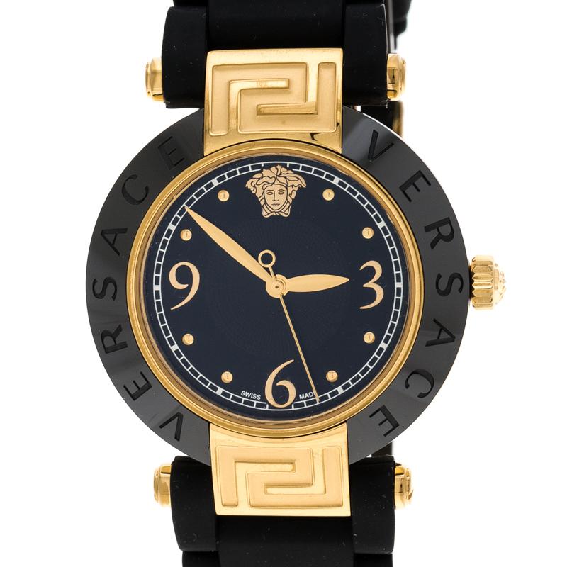 Contemporary Versace Black Gold Plated Steel Ceramic Reve 92Q Women's Wristwatch 35 mm