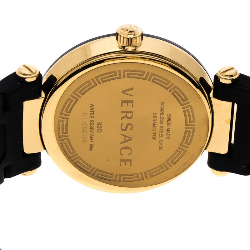 Versace Black Gold Plated Steel Ceramic Reve 92Q Women's Wristwatch 35 mm In Good Condition In Dubai, Al Qouz 2