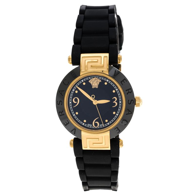 Versace Black Gold Plated Steel Ceramic Reve 92Q Women's Wristwatch 35 mm