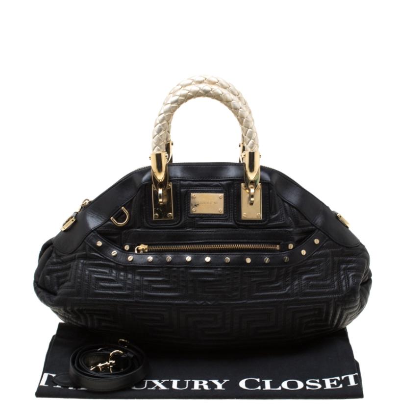 Versace Black/Gold Quilted Leather Satchel 6