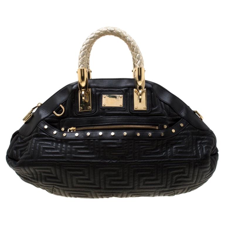 Versace Black/Gold Quilted Leather Satchel