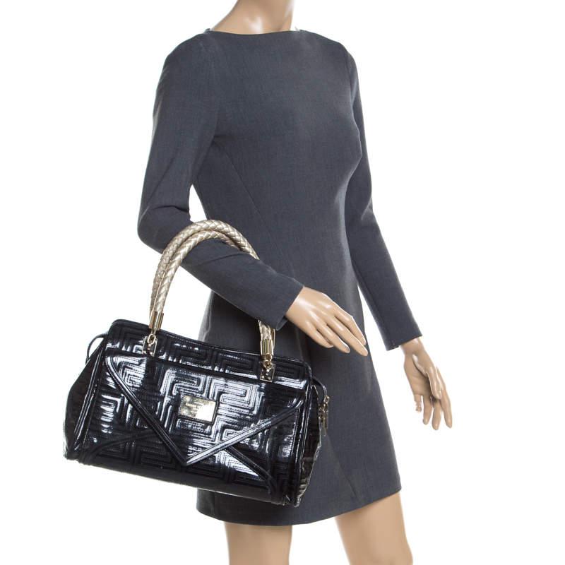 Versace Black/Gold Quilted Patent Leather Satchel 6