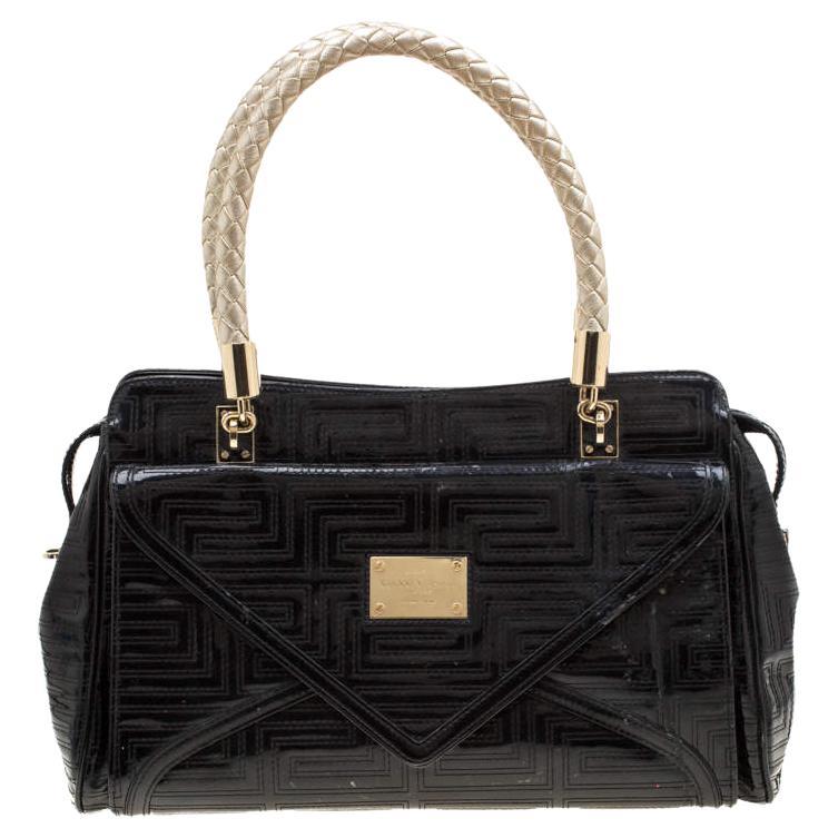 Versace Black/Gold Quilted Patent Leather Satchel For Sale