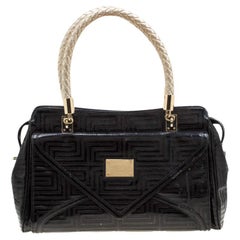 Used Versace Black/Gold Quilted Patent Leather Satchel