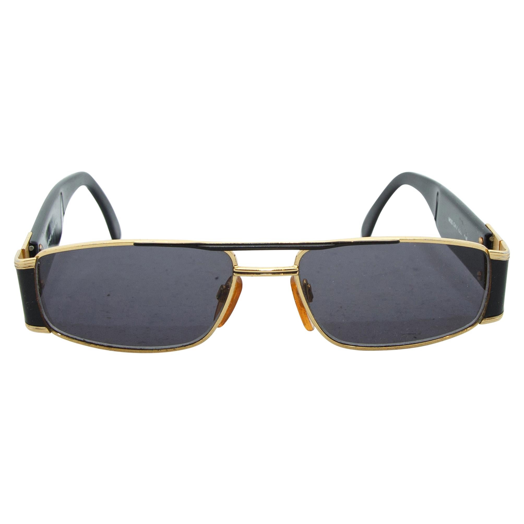 Versace Black & Gold Rectangular Sunglasses