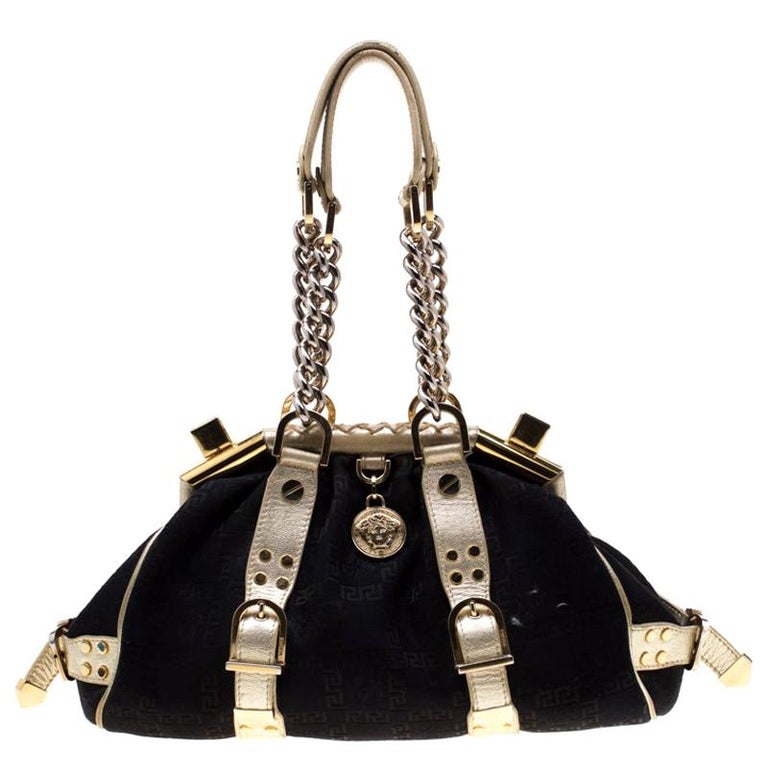 Versace Black/Gold Signature Fabric and Leather Madonna Satchel For ...