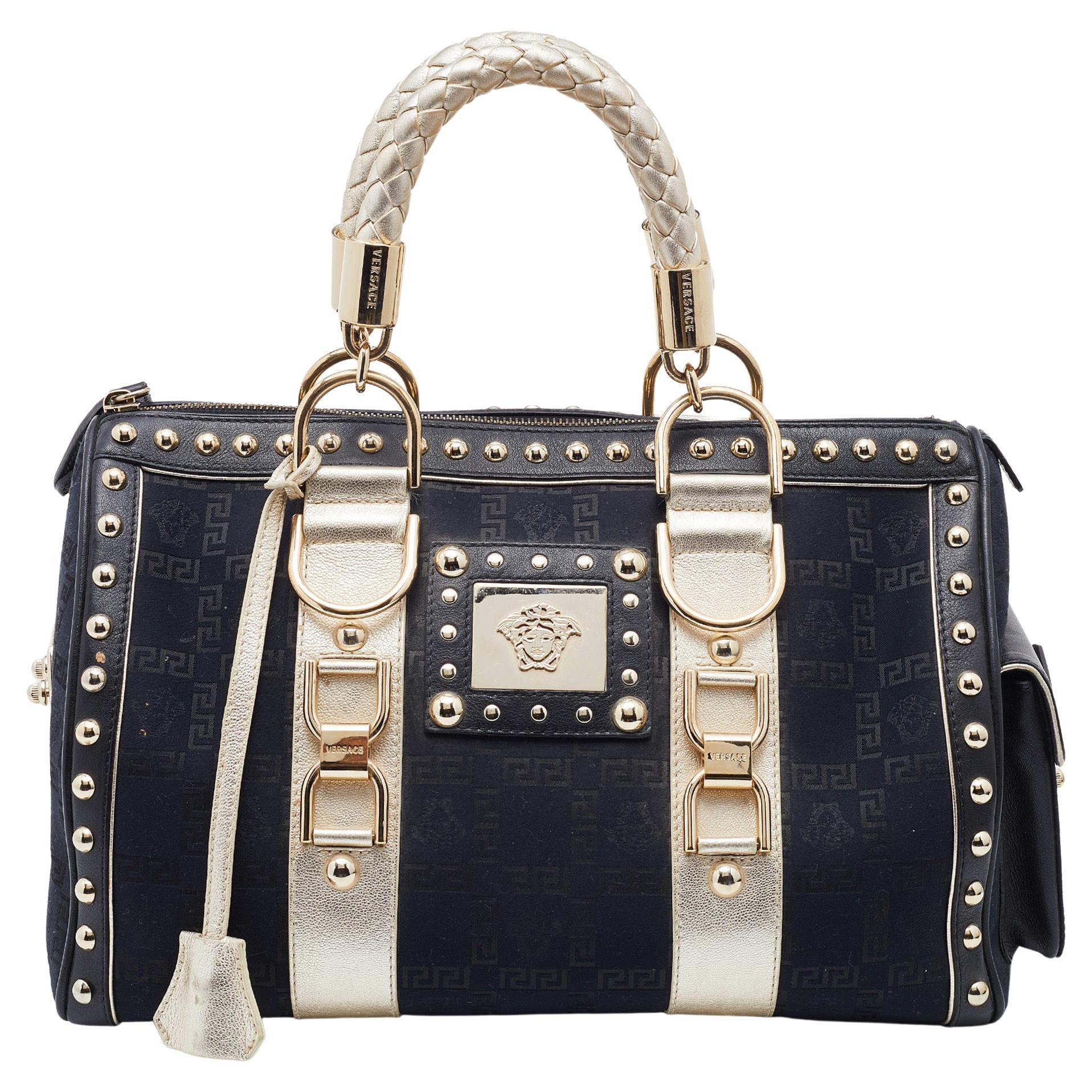 NEW Versace Black and Gold Baroque Printed Tote Bag with Medusa at