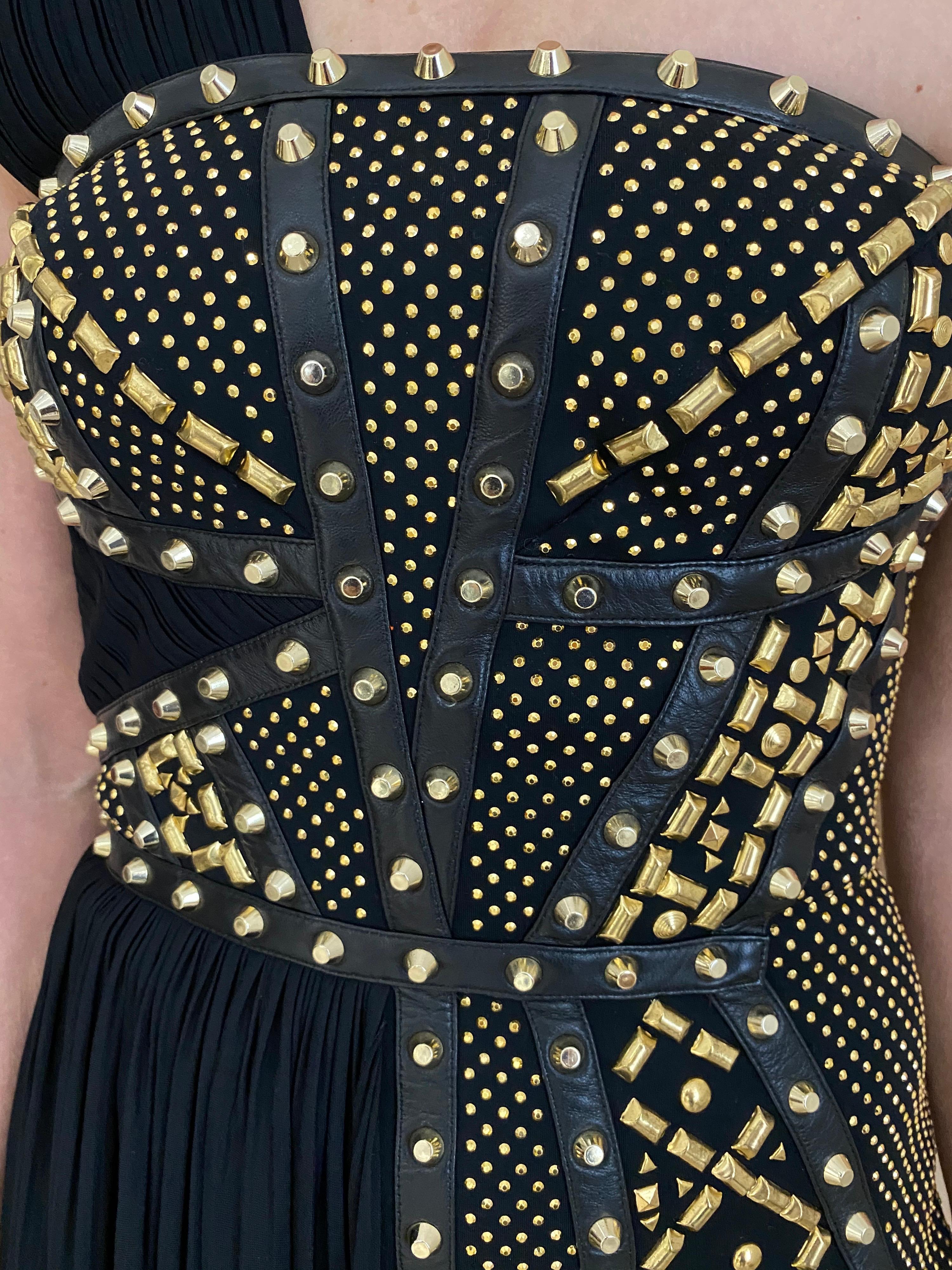 Versace Black Gold Studs Cocktail Dress In Excellent Condition In Beverly Hills, CA
