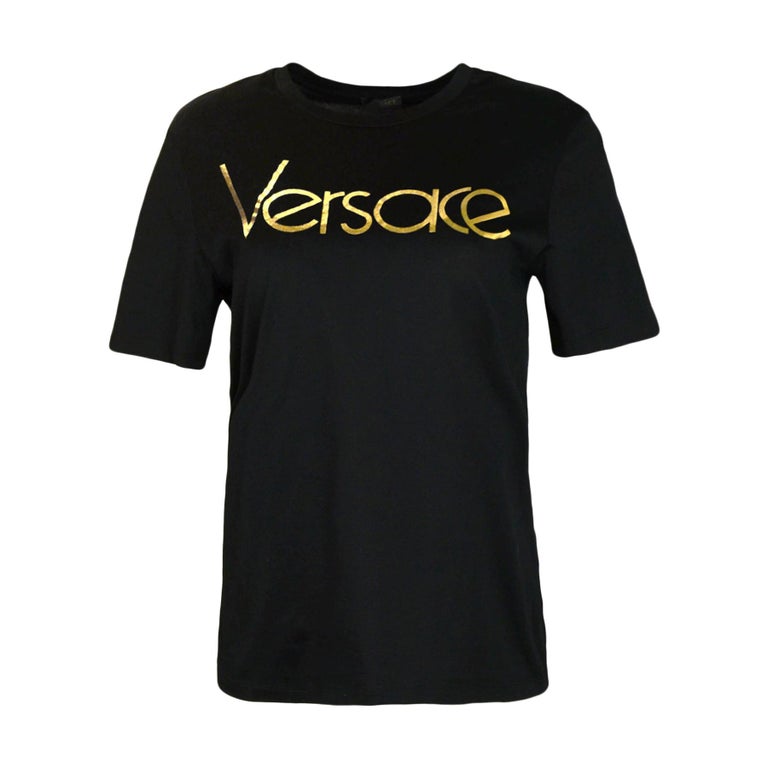 Versace Black/Gold Vintage Logo TShirt sz IT40/ 4US For Sale at 1stDibs