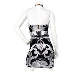 Versace Black & Grey Baroque Print Halter Dress