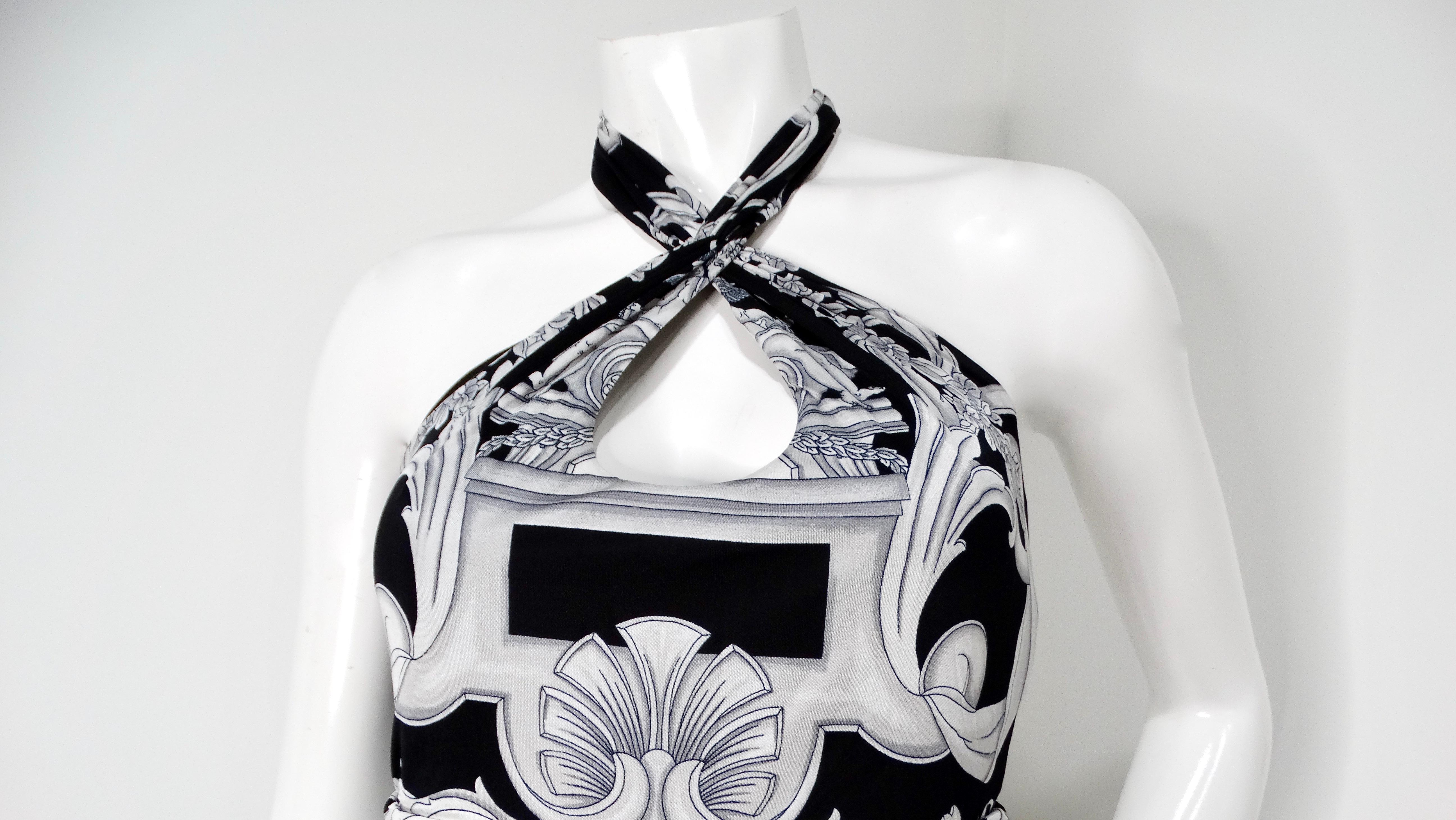 Nero Versace - Vestito con stampa barocca in nero e grigio in vendita