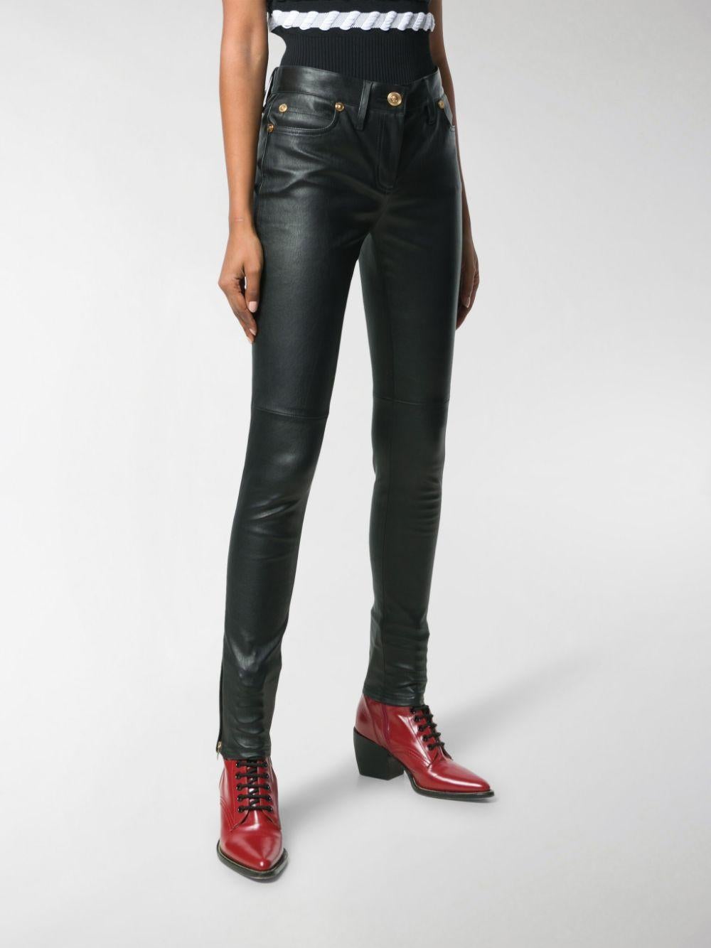 VERSACE Leather Skinny Pant in Black