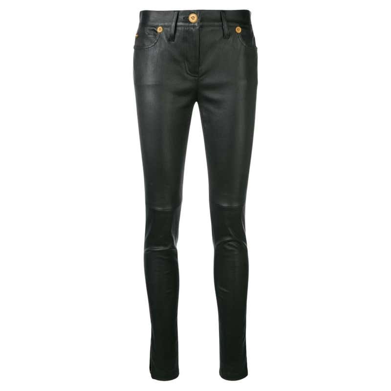 Versace Black High Waisted Skinny Leather Pants For Sale at 1stDibs