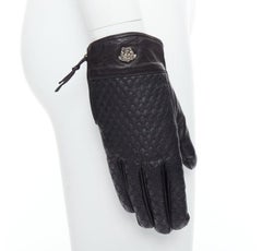 VERSACE Schwarze wabenförmige gesteppte Lederhandschuhe mit silbernem Medusa-Logo M