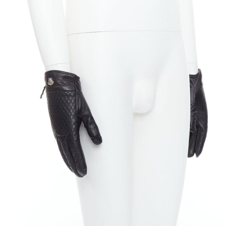 Gris VERSACE Gants noirs en cuir matelassé avec logo Méduse argenté M